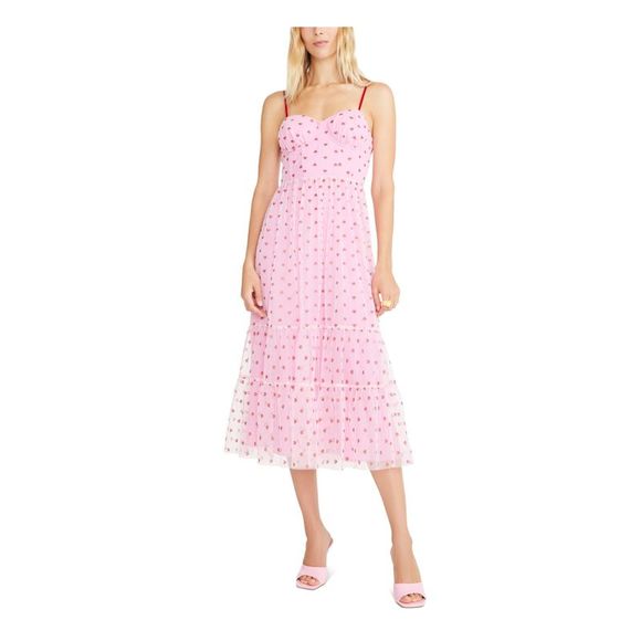 BETSEY JOHNSON Dresses & Skirts - BETSEY JOHNSON Womens Pink Spaghetti Strap Midi Party Fit + Flare Dress 14
